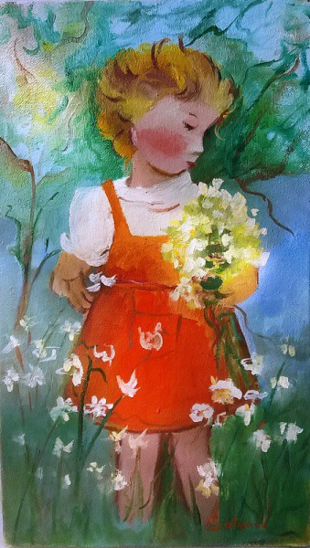 Salomé - Figura infantil, Óleo sobre tela, ACID, medida da tela, aprox. 33 x 19 cm