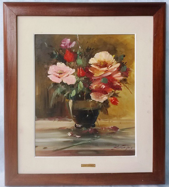 Liége Kripka - Vaso com arranjo floral, Óleo sobre tela, ACID, medida total com moldura, aprox. 67 x