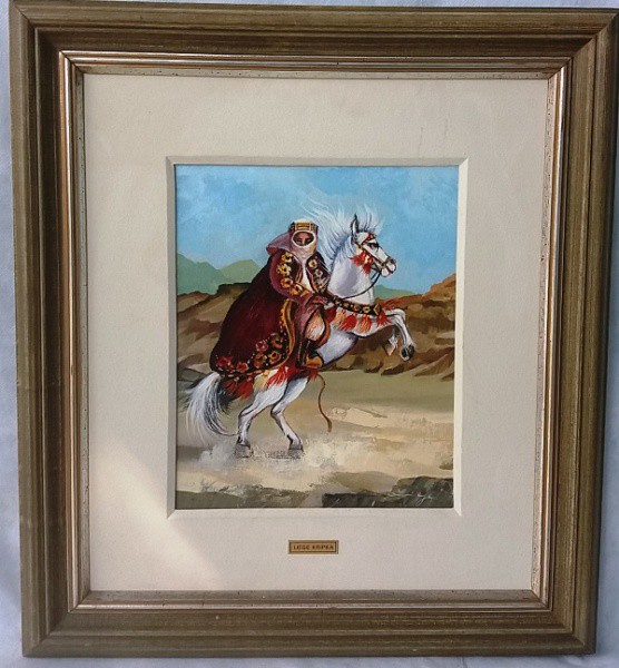 Liége Kripka - Figura montada em cavalo, Óleo sobre tela, ACID, medida total com moldura, aprox. 49