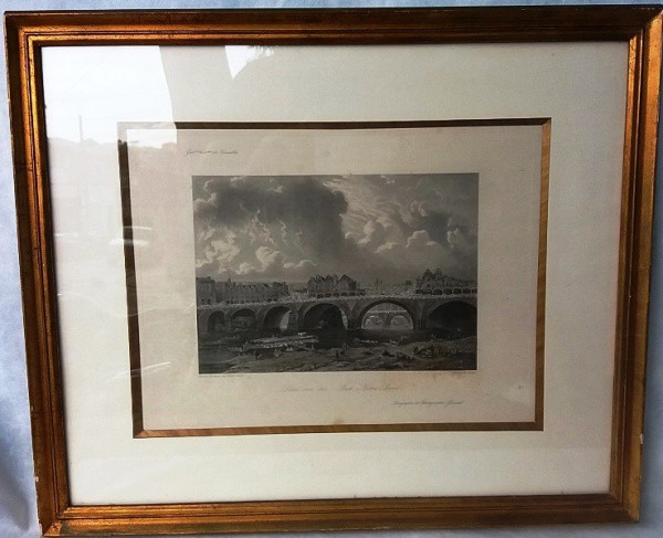 Gravura Francesa emoldurada com imagem de Paris, medida total com moldura, aprox. 44 x 53 cm