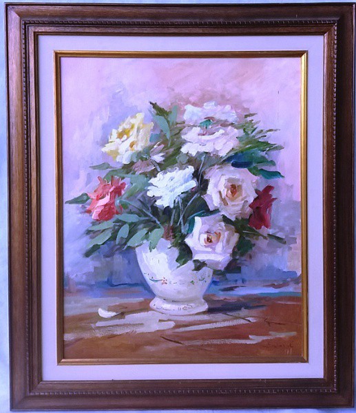 Salomé - Vaso com arranjo floral, ACID, medida total com moldura, aprox. 66 x 57 cm