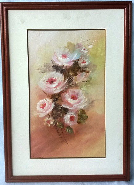 Salomé - Rosas, Óleo sobre tela, ACIE, medida total com moldura, aprox. 69 x 49 cm