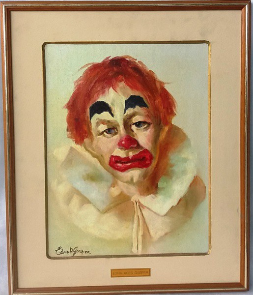 Edna Ares Gaspar - Palhaço, Óleo sobre tela, ACIE, medida total com moldura, aprox. 47 x 39 cm
