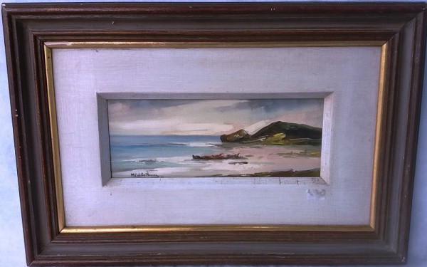 M. Cecília Neves - Marinha, Óleo sobre placa, ACIE, medida total com moldura, aprox. 35 x 53 cm