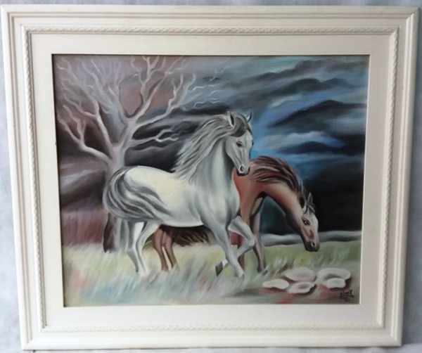 Elenir - Cavalos, Óleo sobre tela, ACID, circa 2006, medida total com moldura, aprox. 66 x 76 cm
