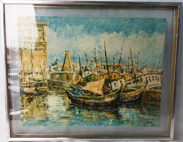 Gilda Lisboa - Barcos - Estampa emoldurada, ACIE, medida total com moldura, aprox. 30 x 38 cm