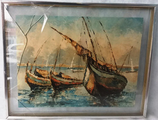 Gilda Lisboa - Barcos - Estampa emoldurada, ACID, medida total com moldura, aprox. 30 x 38 cm