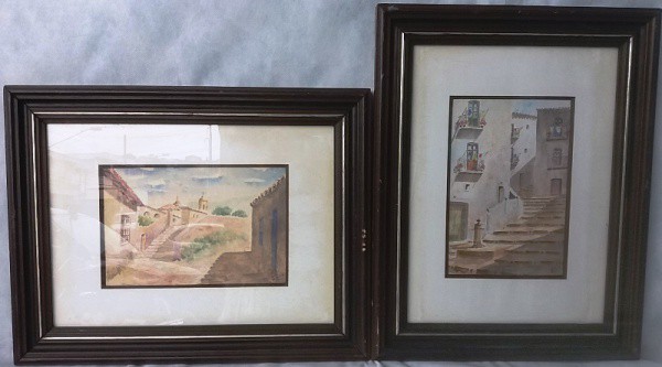 Jesus Aguilo - Pendant, Casario, desenhos aquarelados, 1 na vertical e 1 na horizontal, cada peça co