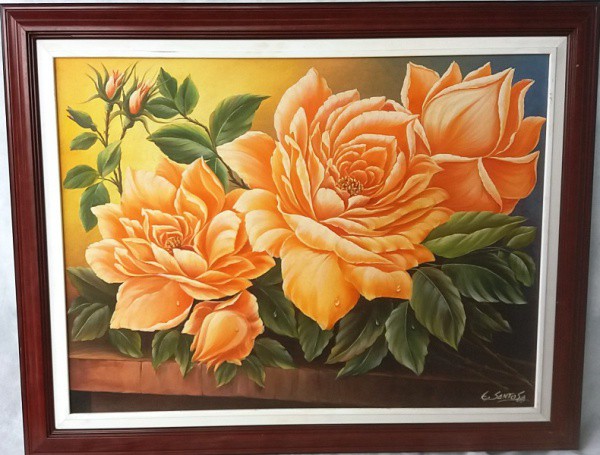 E. Santos - Flores, Óleo sobre tela, ACID, circa 2008, medida total com moldura, aprox. 76 x 95 cm