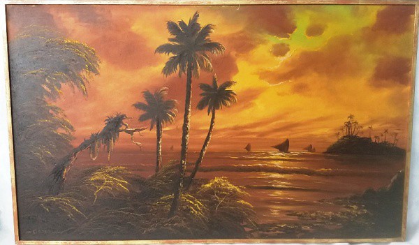 Kleber - Paisagem marítima, Óleo sobre tela, ACIE, medida total com moldura, aprox. 61 x 1,02 cm
