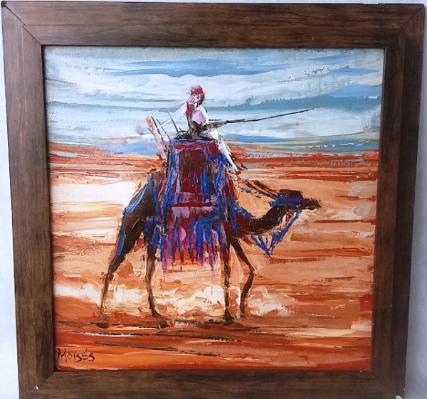 Moises - Camelo e figura montada, Técnica mista, medida da obra aprox. 39 x 39 cm