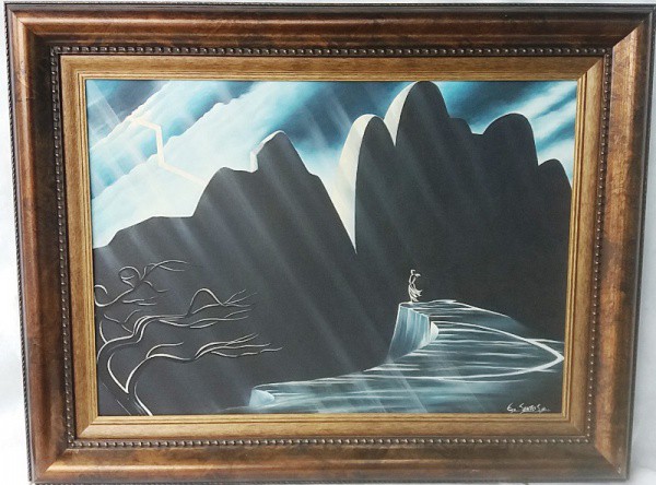 E. Santos - Paisagem com figura feminina no penhasco, Óleo sobre tela, ACID, circa 2008, medida tota