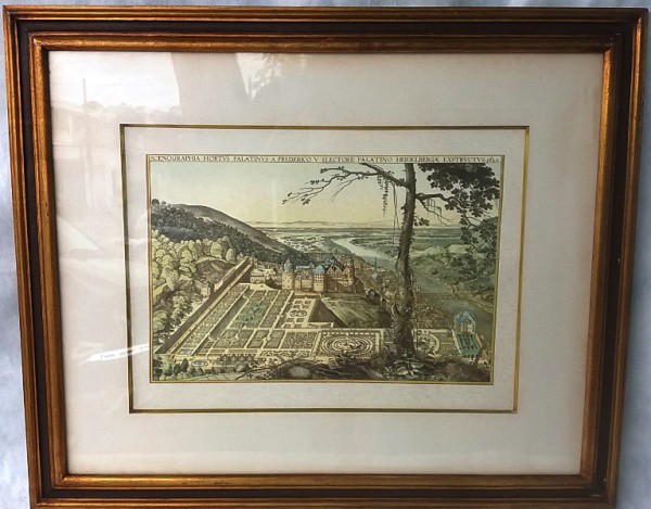 Estampa emoldurada com paisagem, medida total com moldura, aprox. 59 x 70 cm