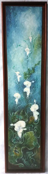 Cury - Flores (Copos de leite) Óleo sobre tela, ACID, medida total com moldura, aprox. 1,20 x 30 cm