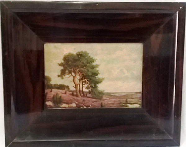 Sem assinatura - Paisagem - óleo sobre cartão - com moldura em madeira, medida total com moldura, ap
