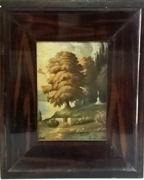 Sem assinatura - Paisagem - óleo sobre cartão - com moldura em madeira, medida total com moldura, ap
