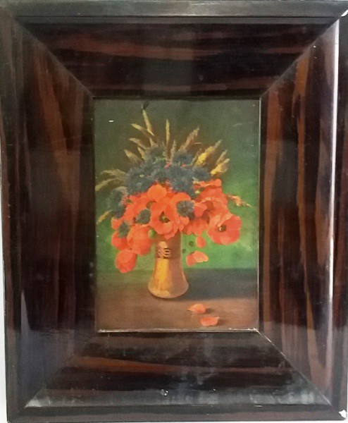Sem assinatura - Vaso com arranjo floral - óleo sobre cartão - com moldura em madeira, medida total