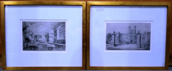 Par gravuras Francesas assinadas ` Paisagem com fonte  e Paisagem com castelo` 1928, medida total co