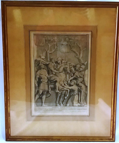 Antiga gravura Europeia - Adventvs Avgvsti Syriae - medida total com moldura aprox. 52 x 42,5 cm