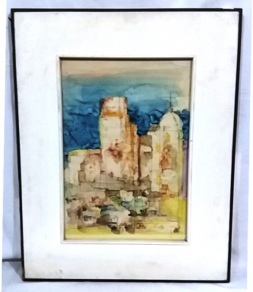 Assinatura ilegível - abstrato - aquarela - medida total com moldura aprox. 68 x 54 cm