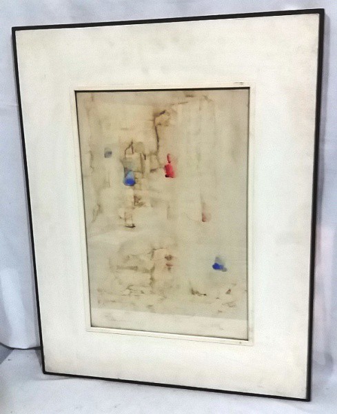 Assinatura ilegível - abstrato - aquarela - medida total com moldura aprox. 68 x 54 cm