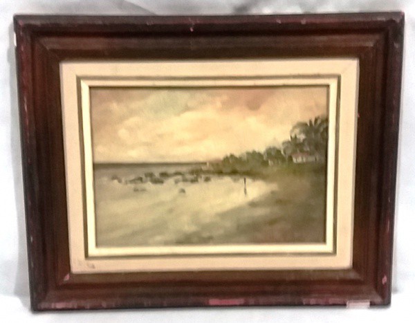 Dora M. - Paisagem - óleo sobre placa- ACID - medida total com moldura aprox. 32,5 x 40,5 cm