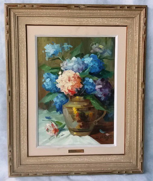 D. Urban - Vaso com arranjo floral, Óleo sobre tela, ACID, circa 88, medida total com moldura, aprox