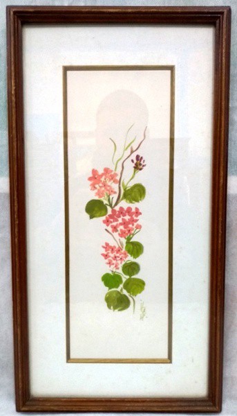Ilsa H.F - Floral, Guache, medida total com moldura, aprox. 44 x 23 cm