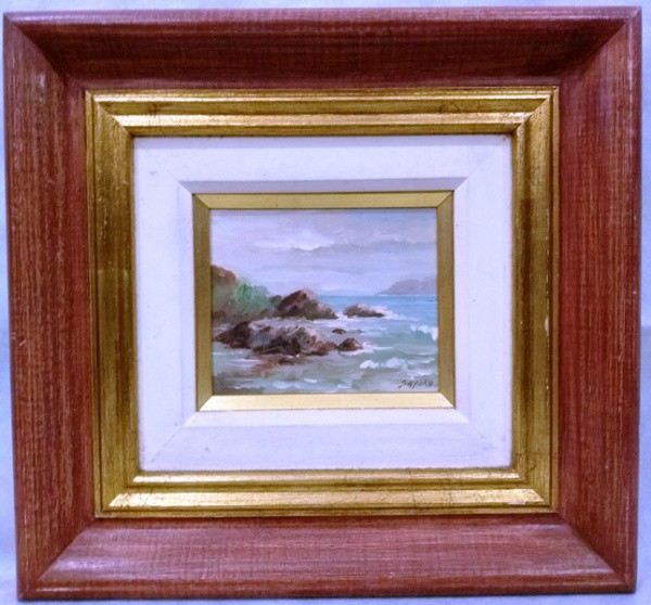 Sayoko - Pequeno quadro com imagem de marinha, técnica mista, ACID, medida total com moldura, aprox.