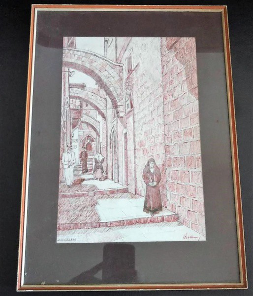 Belo quadro pintado a mao, representando a Cidade Antiga em Jerusalém.  Quadro assinado. 0,40 cms x