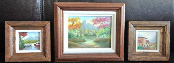 Cristina  Fleino - Entardecer no cais, Casario e Natureza em Festa - pintura a óleo, 0,18 cms x 0,16