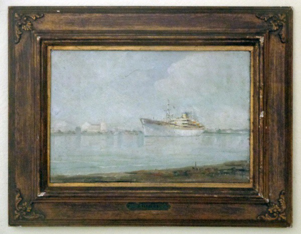 JOAQUIM FERREIRA - óleo sobre aglomerado ( Navio ) med: 19 x 29 cm.