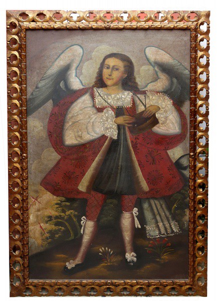 Quadro da escola cusquenha, Arcanjo, OST, 118 x 71 cm. Ca. 1900