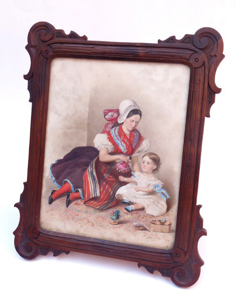 BRANDERS, dat. 1838, Cena do Cotidiano com Mãe e Filha, Aquarela, ACID, 24 x 19 cm.