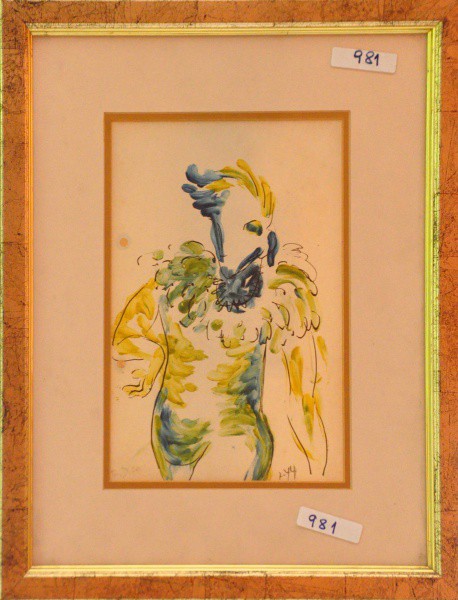 SIGLA ILEGÍVEL - técnica mista sobre papel ( Figura ) med: 23,5 x 16 cm. obs: detalhe no verso.