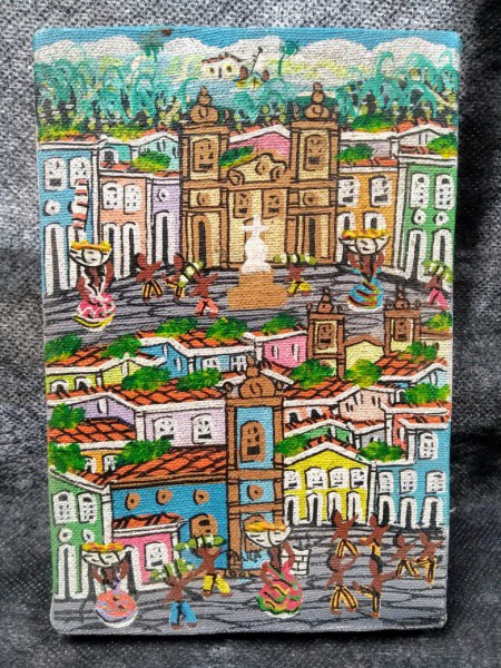 Quadrinho pintura a Óleo sobre tela Bahia rico em detalhes. Não está assinado.