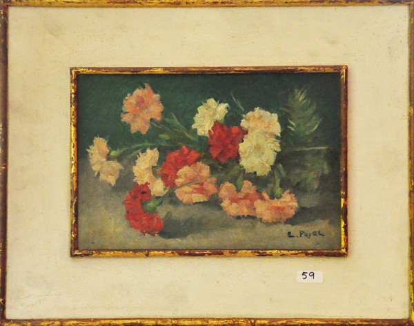 COLETTE PUJOL - óleo sobre Eucatex ( Flores ) med: 19 x 28 cm. C/ moldura.