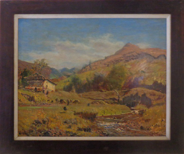 ARLINDO CASTELLANI DE CARLI - óleo sobre eucatex (cena rural) - Med: 50 x 63 cm.