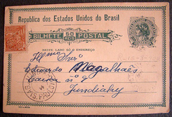 FILATELIA - BILHETE POSTAL 50 RÉIS   1923  BEM CONSERVADO