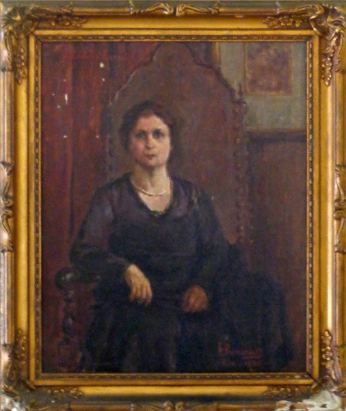 HENRIQUE BERNADELLI - óleo sobre madeira, datado em 1930 ( Dama em retrato ) med: 39,5 x 31 cm.