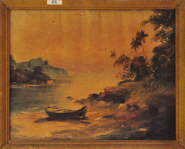ASSINATURA ILEGÍVEL - ost ( Paisagem ) med: 40,5 x 50,5 cm. Obs: pequeno restauro na pintura.