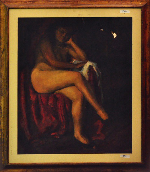 HENRIQUE CAVALEIRO - ost, datado 1918 ( Nu feminino ) med: 65 x 54 cm.