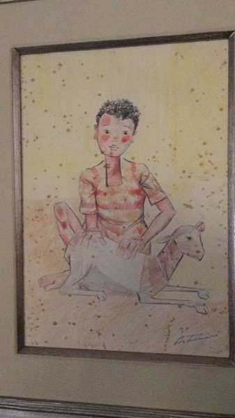 PORTINARI - Técnica mista sobre cartão ( Figura c/ animal ) med: 33 x 48 cm.