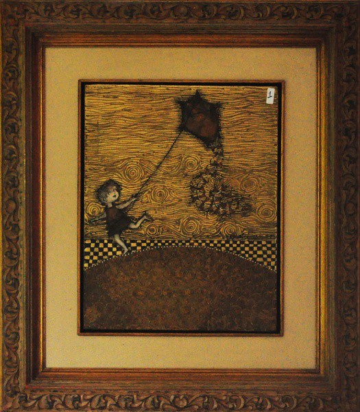 Darcy Penteado - Med:42x34,5 cm Datado (verso) 1972 e assinado - Técnica mista - Menina e o Papagaio
