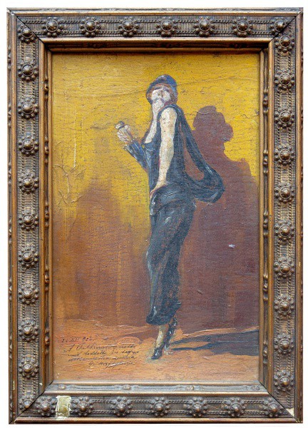 Quadro da escola italiana, Figura Feminina, OSC, 29 x 19 cm. Possui dedicatória e assinatura no cant
