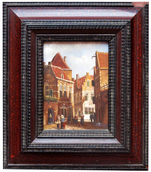 Quadro da escola holandesa, Cena de Villarejo com Figuras diversas, OSM, 18 x 13 cm.