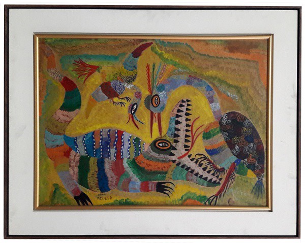 CHICO DA SILVA, Animais Fantásticos, Têmpera sobre cartão, ACIE, 56 X 75 cm., dat. 1966