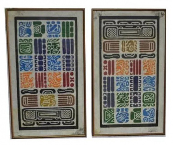 Par De Papiros Mexicanos Emoldurados. Moldura De Metal 34x58