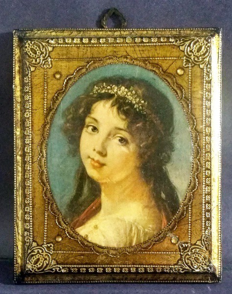 Belo Quadro Italiano Donzela Em Papel Sobre Madeira. 16x13