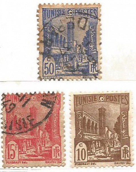Filatelia : Selos (3)  Clássicos, colonia Francesa Tunísia, 1934/38. MBC